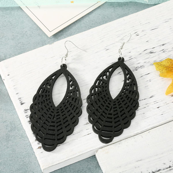 Black Wooden Drop Earrings