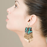 Teal & Gold Leopard Glitter Earrings