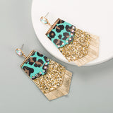 Teal & Gold Leopard Glitter Earrings