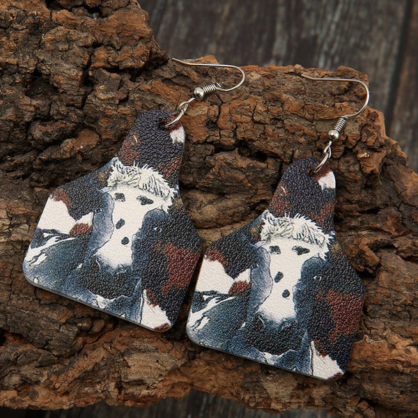 Black & White Cow Tag Earrings