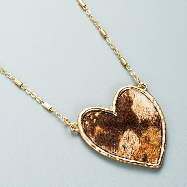 Brown Cowhide Heart Necklace
