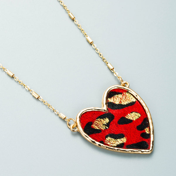 Pink Cowhide Heart Necklace