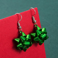 Green Christmas Bow Earrings