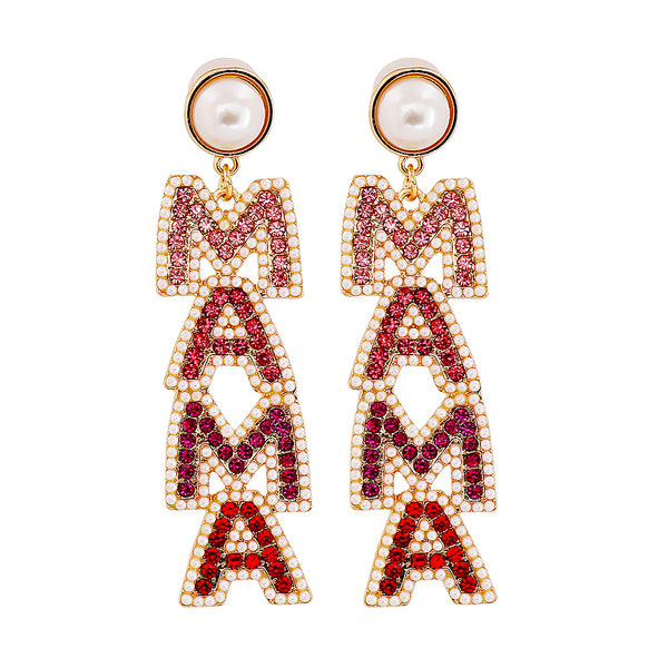 Red Rhinestone Mama Earrings