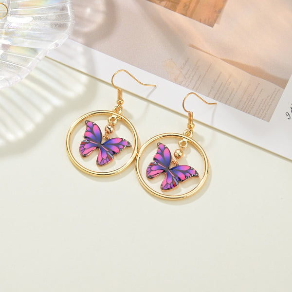 Purple Butterfly Hoop Earrings