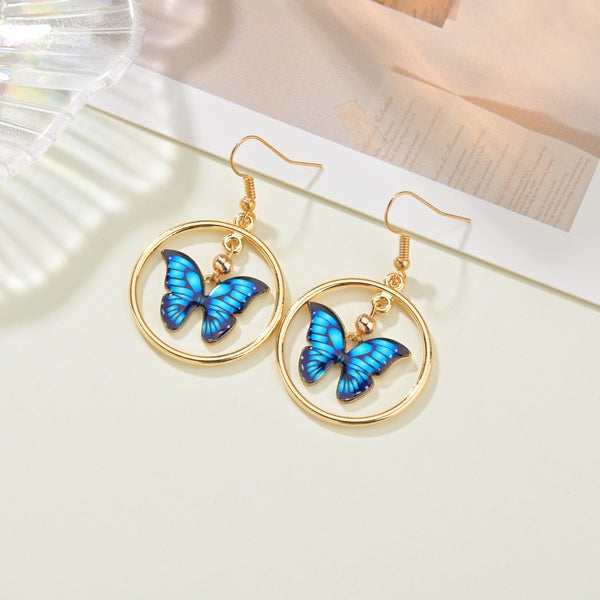Blue Butterfly Hoop Earrings