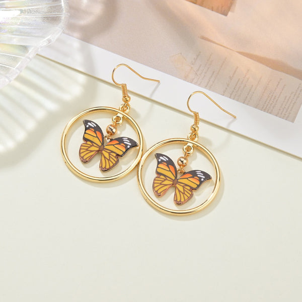 Yellow Butterfly Hoop Earrings