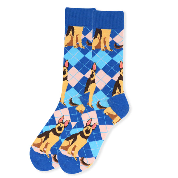 Men's German Shephard Dog Argyle Novelty Socks