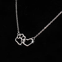 Silver Paw + Heart Necklace