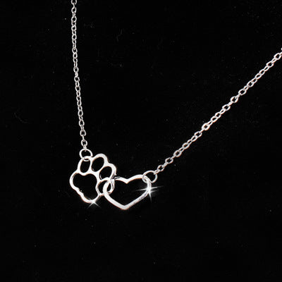 Silver Paw + Heart Necklace