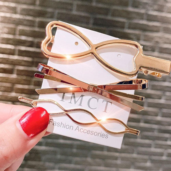 Gold Bow 3pc Hair Clip Set