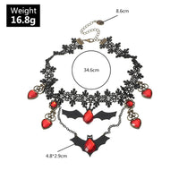 Gothic Black Lace Bat + Red Jewel Choker