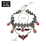 Gothic Black Lace Bat + Red Jewel Choker