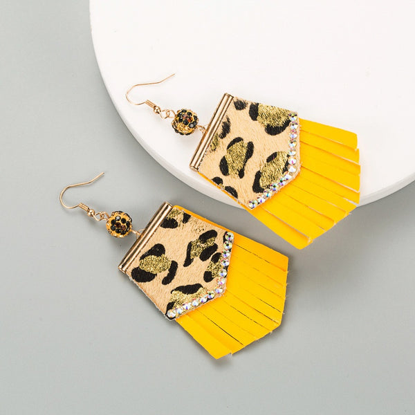 Yellow Leopard Tassel Earrings