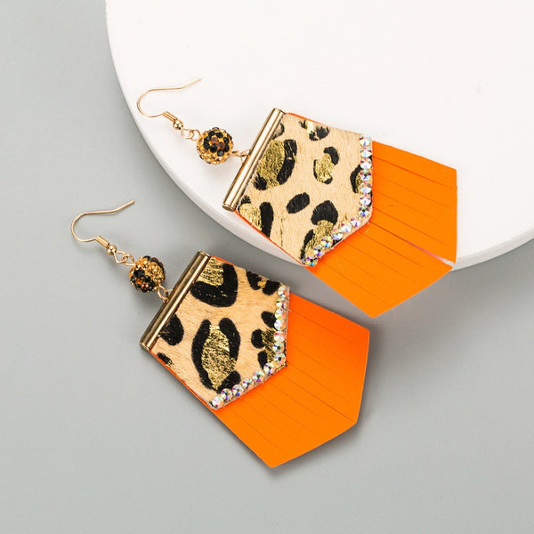 Orange Leopard Tassel Earrings