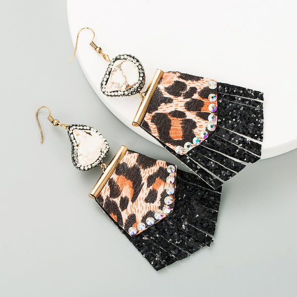 White Gemstone Tassel Earrings