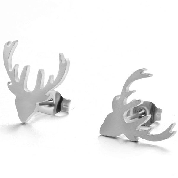 Silver Buck Head Earrings