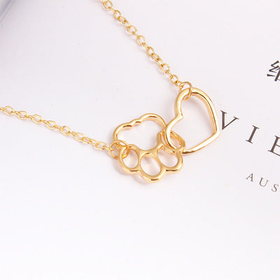Gold Paw + Heart Necklace