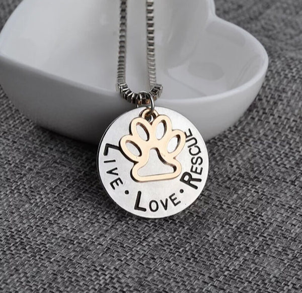 Live Love Rescue Paw Necklace