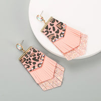 Pink Leopard Tassel Earrings