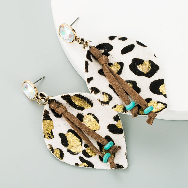 White Leopard Leaf Earrings