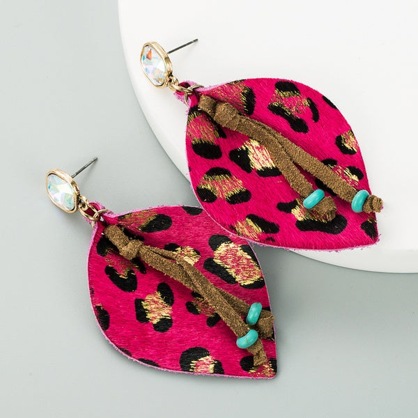Pink Leopard Leaf Earrings