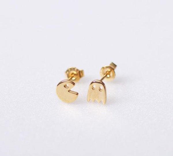 Mini Pac Man Earrings - Gold