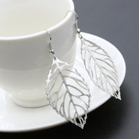 Hollow Leaf Earrings - Silver
