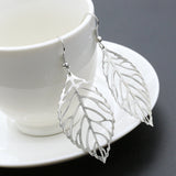 Hollow Leaf Earrings - Silver