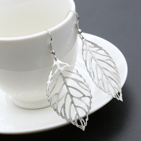 Hollow Leaf Earrings - Silver