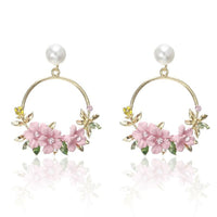 Pink Floral Hoop Earrings