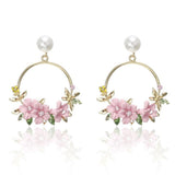 Pink Floral Hoop Earrings