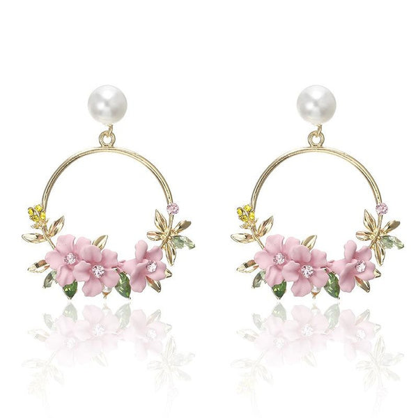 Pink Floral Hoop Earrings