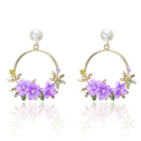 Purple Floral Hoop Earrings