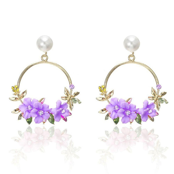 Purple Floral Hoop Earrings