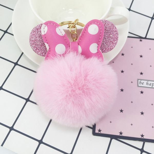 Light Pink Minnie Pom Pom Keychain