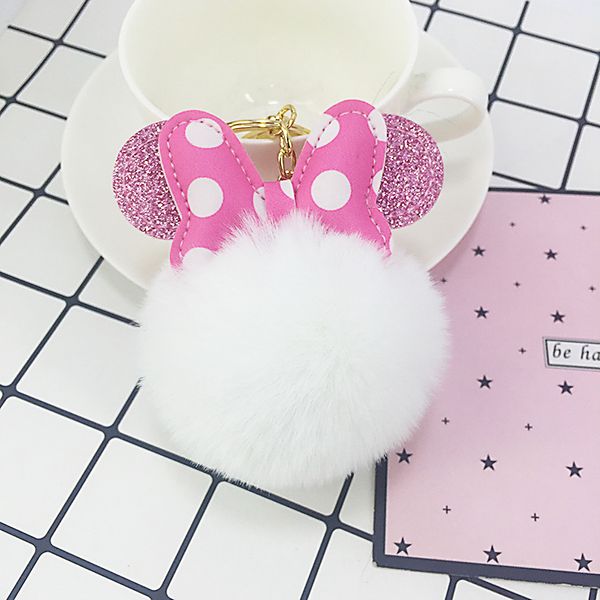 White Minnie Pom Pom Keychain