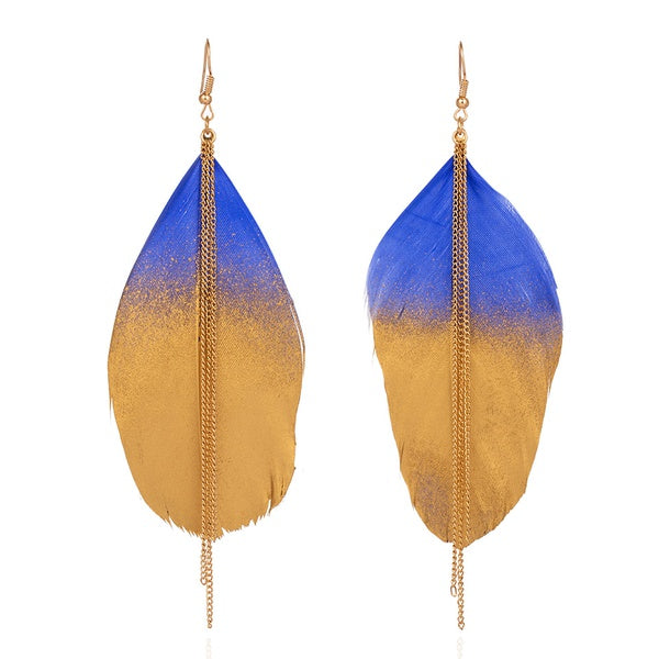 Blue & Gold Feather Earrings