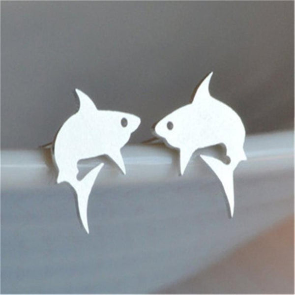 Silver Shark Earrings