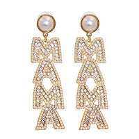 White Rhinestone Mama Earrings
