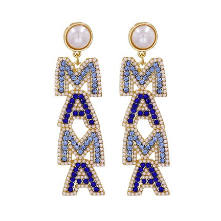 Blue Rhinestone Mama Earrings