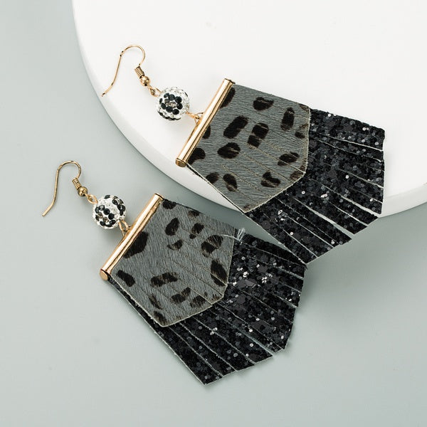 Black Leopard Tassel Earrings