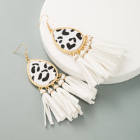 White Leopard Cowhide Tassel Earrings