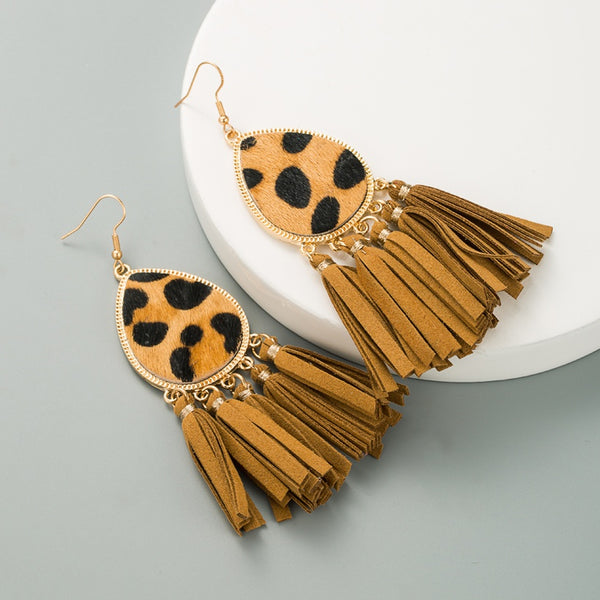 Cowhide Leopard Tassel Earrings