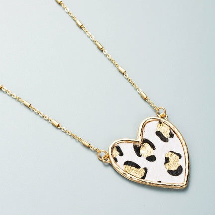 White Cowhide Heart Necklace