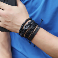 Black Leather Infinity Bracelet