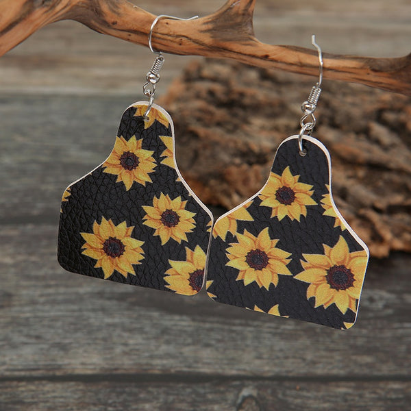 Sunflower Cow Tag Earrings
