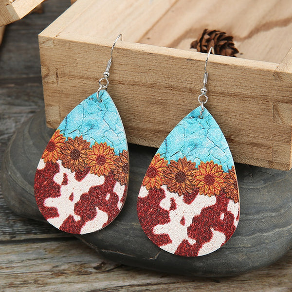 Sunflower Cow Print Earrings