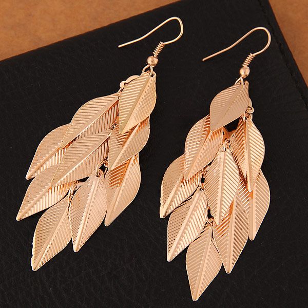Gold Multi Leaf Drop Earrings