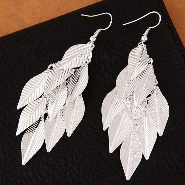 Silver Multi Leaf Drop Earrings